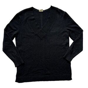 Black Anthropologie Rayon/Poly/Nylon Sweater Deep V Neck Side Slit